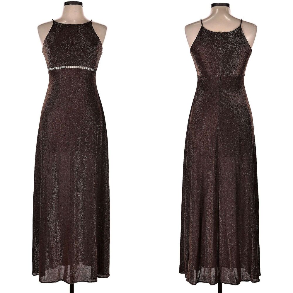 Vintage 90s Cache Metallic Maxi Dress Prom Gown Rhinestone Whimsygoth Size 7